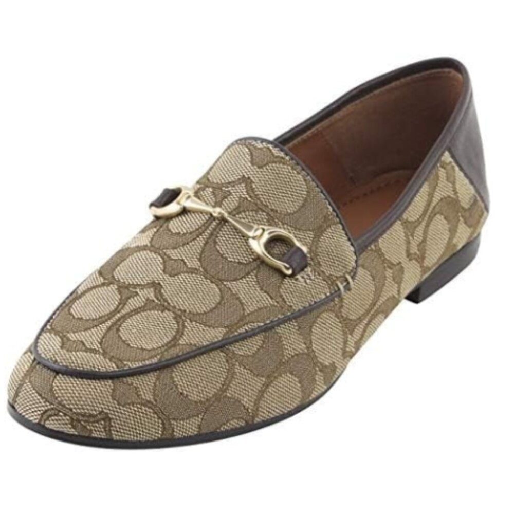 COACH Women Hayley Signature Jacquard Loafers Shoes / Size 7.5B/ Khaki Mahogany